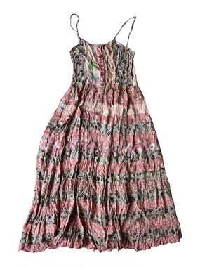 VINTAGE 90S INOUWE PINK FLORAL BLOCK MAXI DRESS WOMENS SMALL